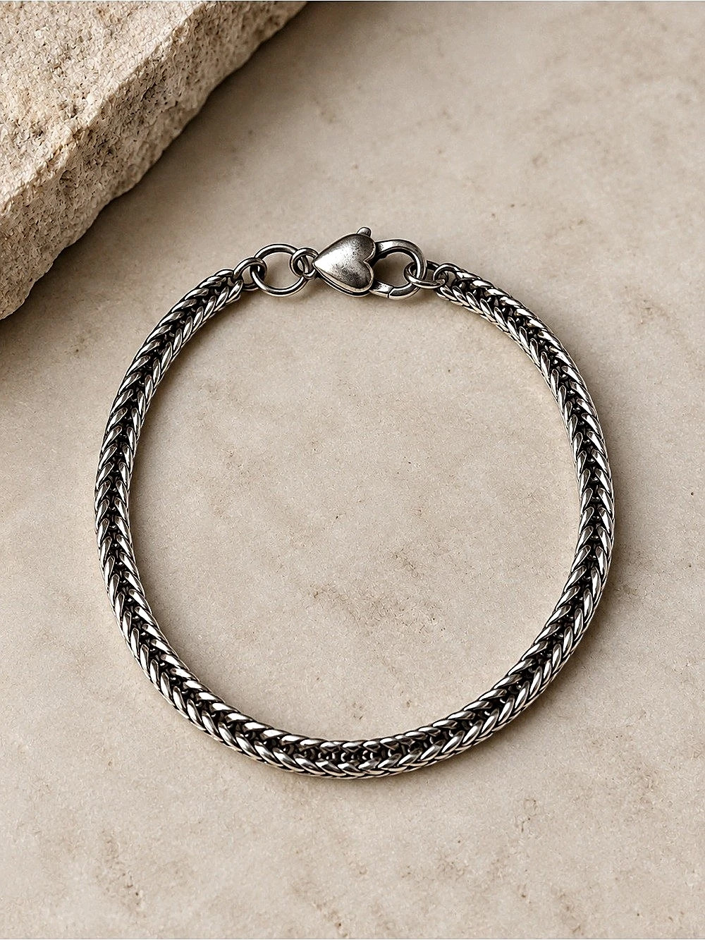 $110
Handmade Sterling Silver Braided Bracelet – Heart Clasp – 6.5"